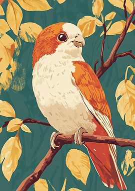Orange and White Bird on Branch