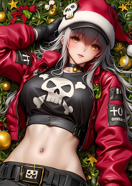 Anime Girl in Santa Hat Christmast