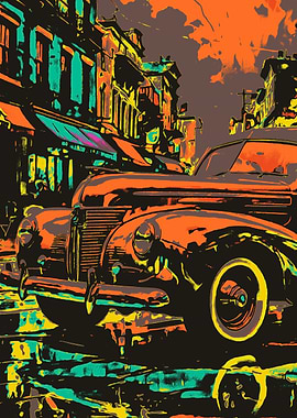 Vintage Car Cityscape