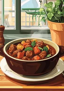 Beef Stew in Brown Pot