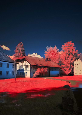 Infrared Farmhouse Landscape