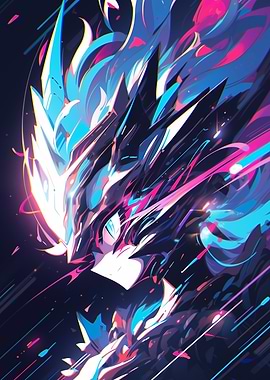 Anime Character with Great Blue and Pink Armor