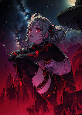 Anime Girl Under Night Sky