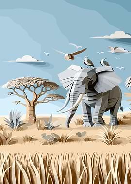 African Elephant in Wildlife Savanna