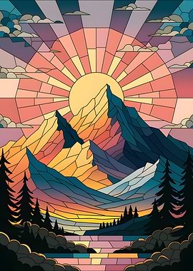 Stained Glass Mountain Sunset