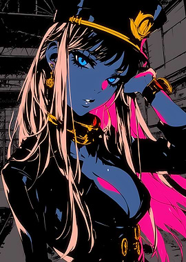 Anime Girl in Black and Pink