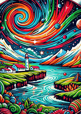 Lighthouse Under Northern Lights