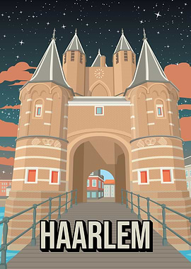 Haarlem City Skyline Gate Night