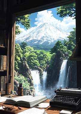 Mountain View Writing Desk Japanese Landscape