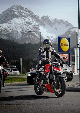 Motorcycle Rider in Mountains
