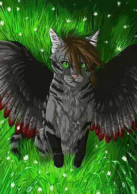 Winged Cat in Meadow