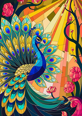 Peacock Splendid Tail Stained Glass Feathers