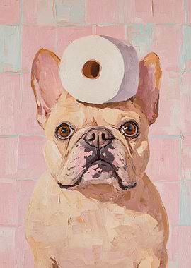 French Bulldog with Toilet Paper