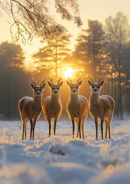 Four Deer at Sunset