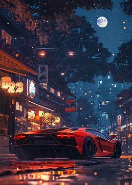 Red Lamborghini Night City