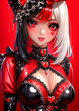Anime Girl in Red and Black Gaming
