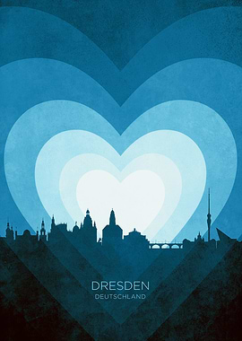 Dresden Germany Skyline Hearts Blue