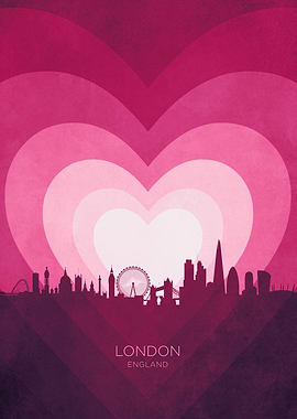 London England Skyline Hearts Blue