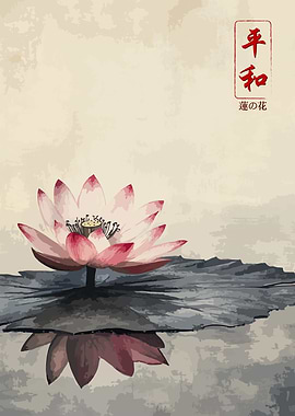 Japanese Vintage Lake Lotus Flower