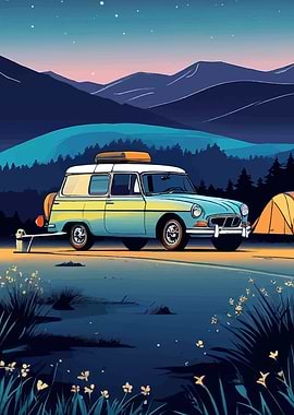 Vintage Camper Van at Dusk
