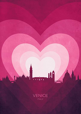 Venice Italy Skyline Hearts Pink