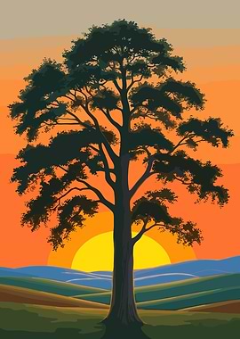 Sunset Tree Silhouette