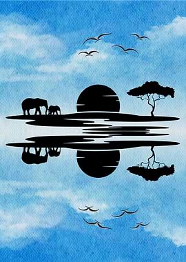 Elephant Silhouette Sunset