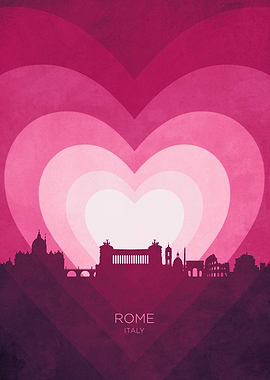 Rome Italy Skyline Hearts Pink