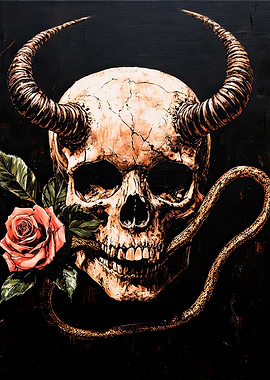 Skull with Horns and Snake