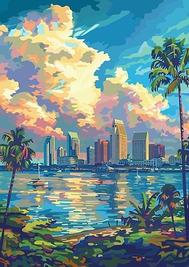 Cityscape with Palm Trees