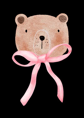 Watercolor Coquette Bear with Pink Bow