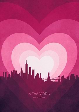 New York City Skyline Hearts Pink