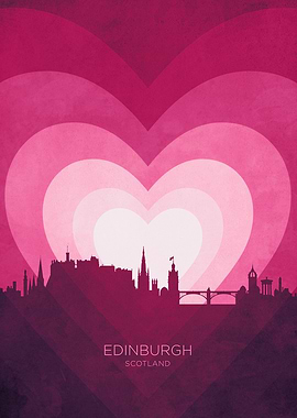 Edinburgh Scotland Skyline Hearts Pink
