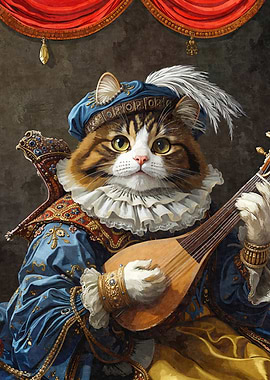 Cat Musician in Renaissance Attire