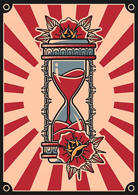 Hourglass & roses Vintage illustration