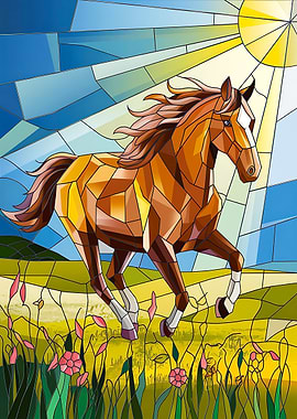 Vibrant Horse in Stained Glass Art