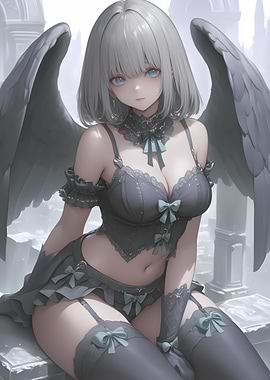 Angel with Black Wings Anime Girl Gaming