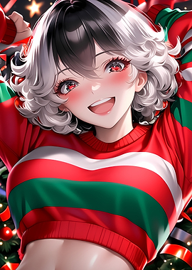 Smiling Anime Girl in Red Sweater