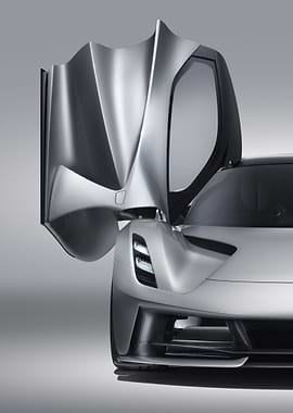 Silver Sports Car with Dihedral Doors