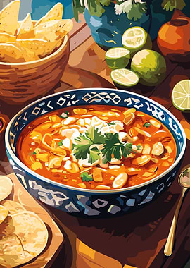 Mexican Soup with Tortilla Chips