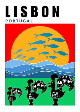 Lisbon Portugal Mid Century Modern Travel Poster