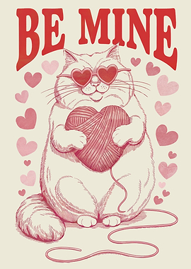 Retro Vintage Cute Cat Love Valentine's Day Romantic Gifts Be Mine kitty lovers