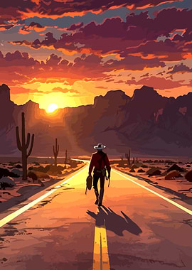 Lone Cowboy Sunset