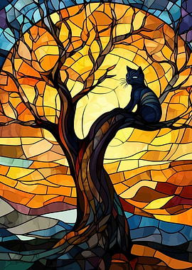 Cat in a Stained Glass Tree