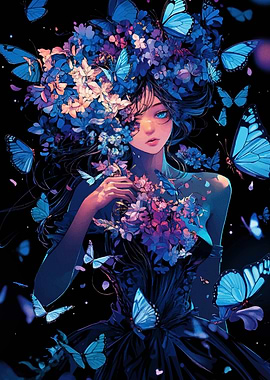 Anime Girl with Butterflies
