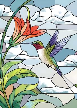 Hummingbird and Lily Stained Glass