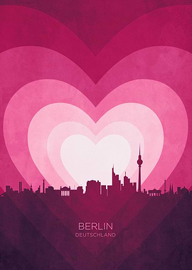 Berlin Germany Skyline Hearts Pink