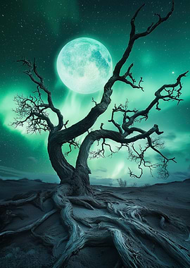 Lonely Tree Under Moon
