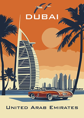 Original Burj Al Arab Dubai Travel Poster