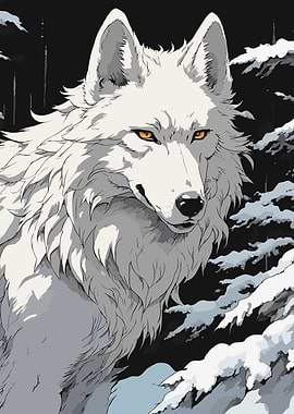 White Wolf in Snowy Forest